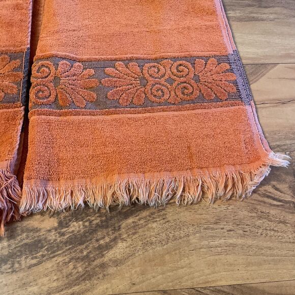 Vtg Cannon Monticello Santa Cruz Towel Cloth Set Burnt Orange Sculpted Fringe 4 - Picture 6 of 11